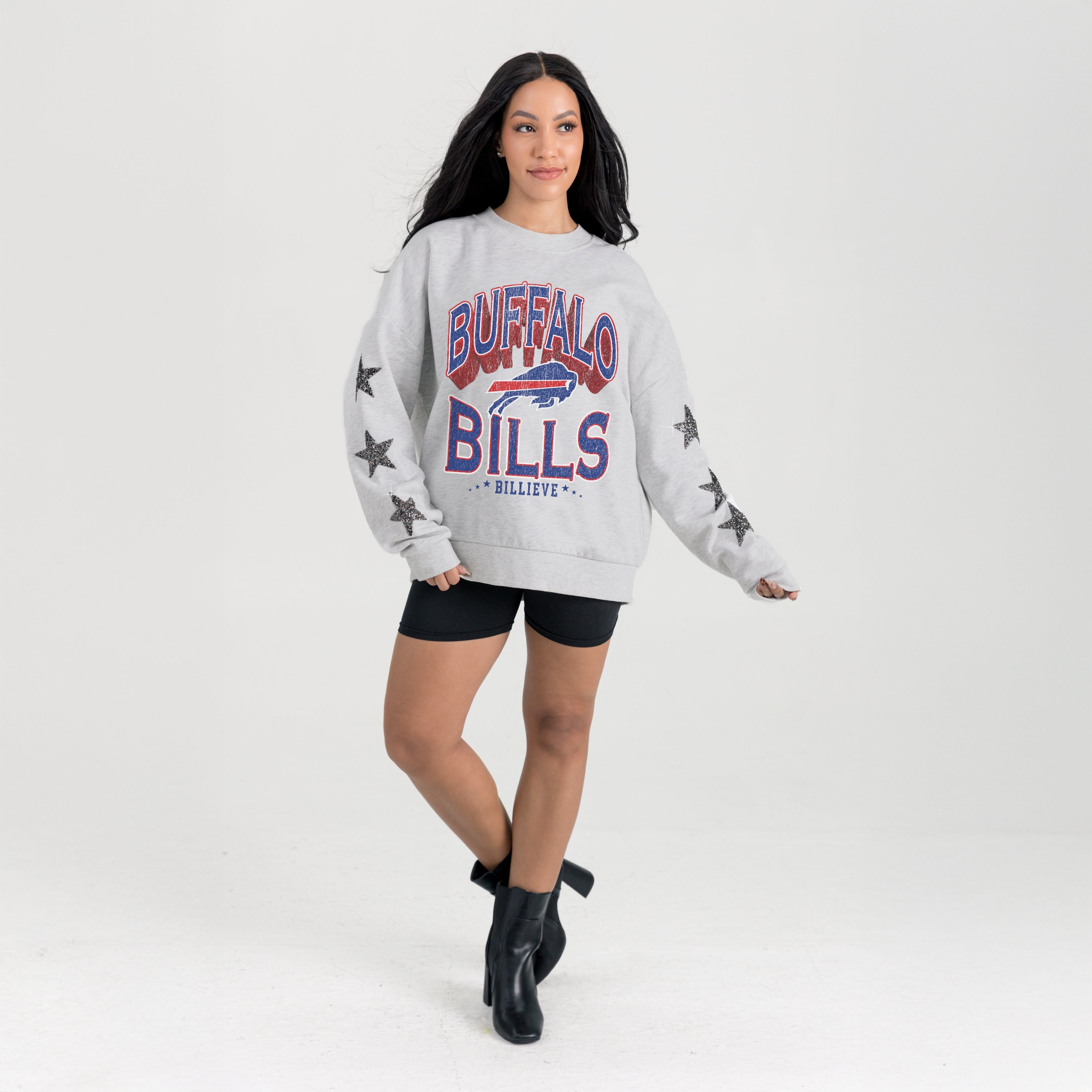 BUFFALO BILLS RESILIENCE STAR EMBELLISHED CREW SWEATSHIRT
