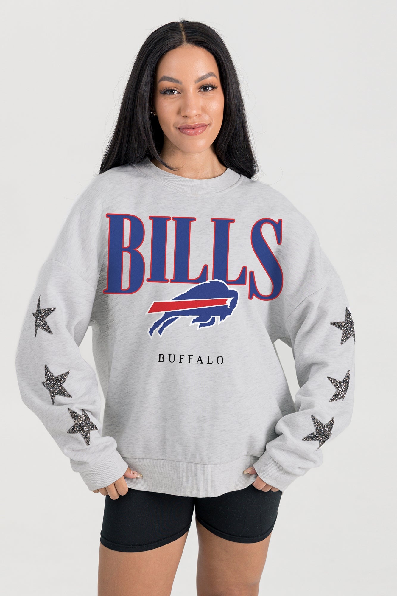 BUFFALO BILLS BOLD PLAY STAR EMBELLISHED CREW SWEATSHIRT BY RANDI MAHOMES