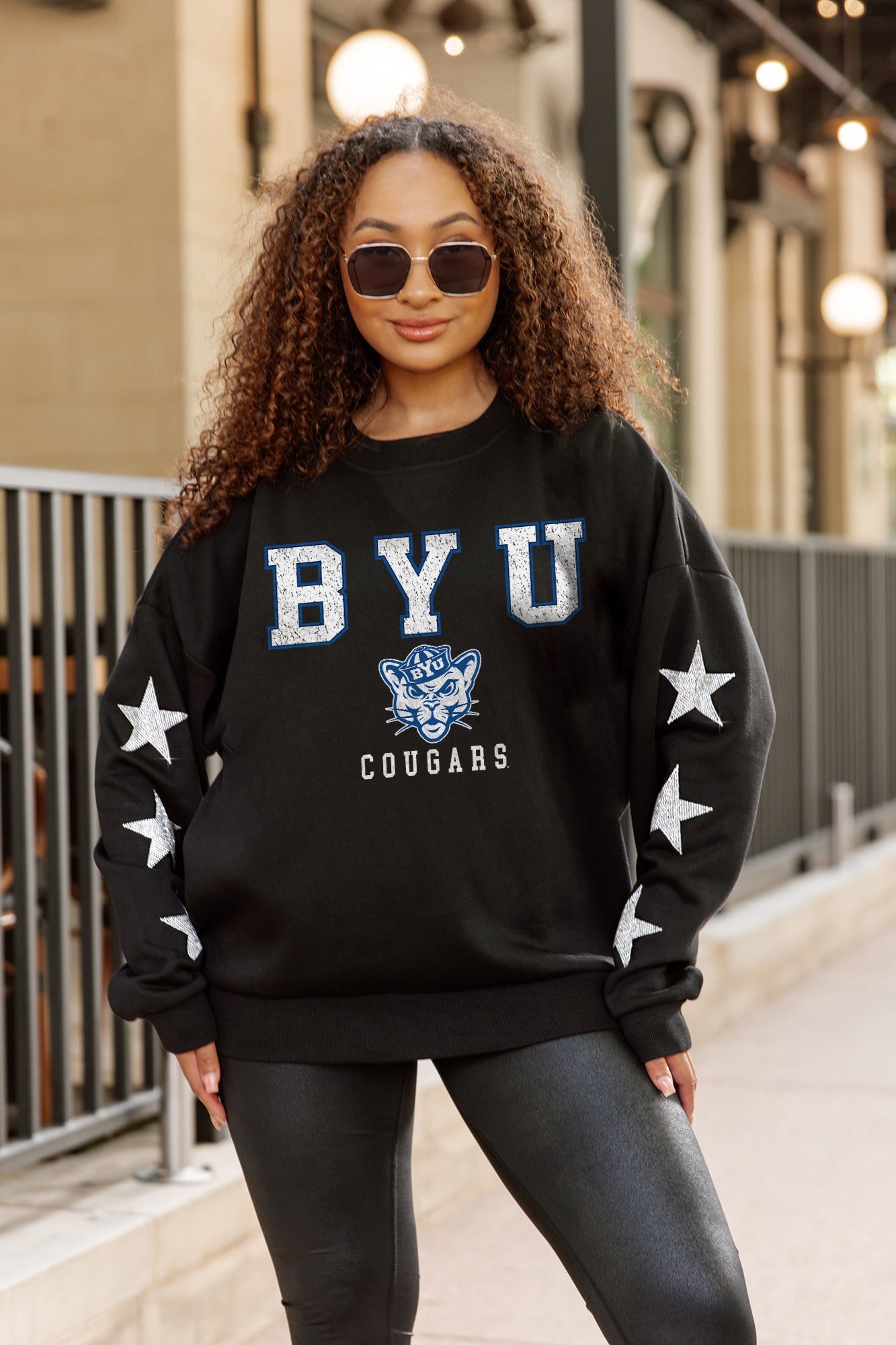 BYU COUGARS VELOCITY STAR EMBELLISHED CREW SWEATSHIRT