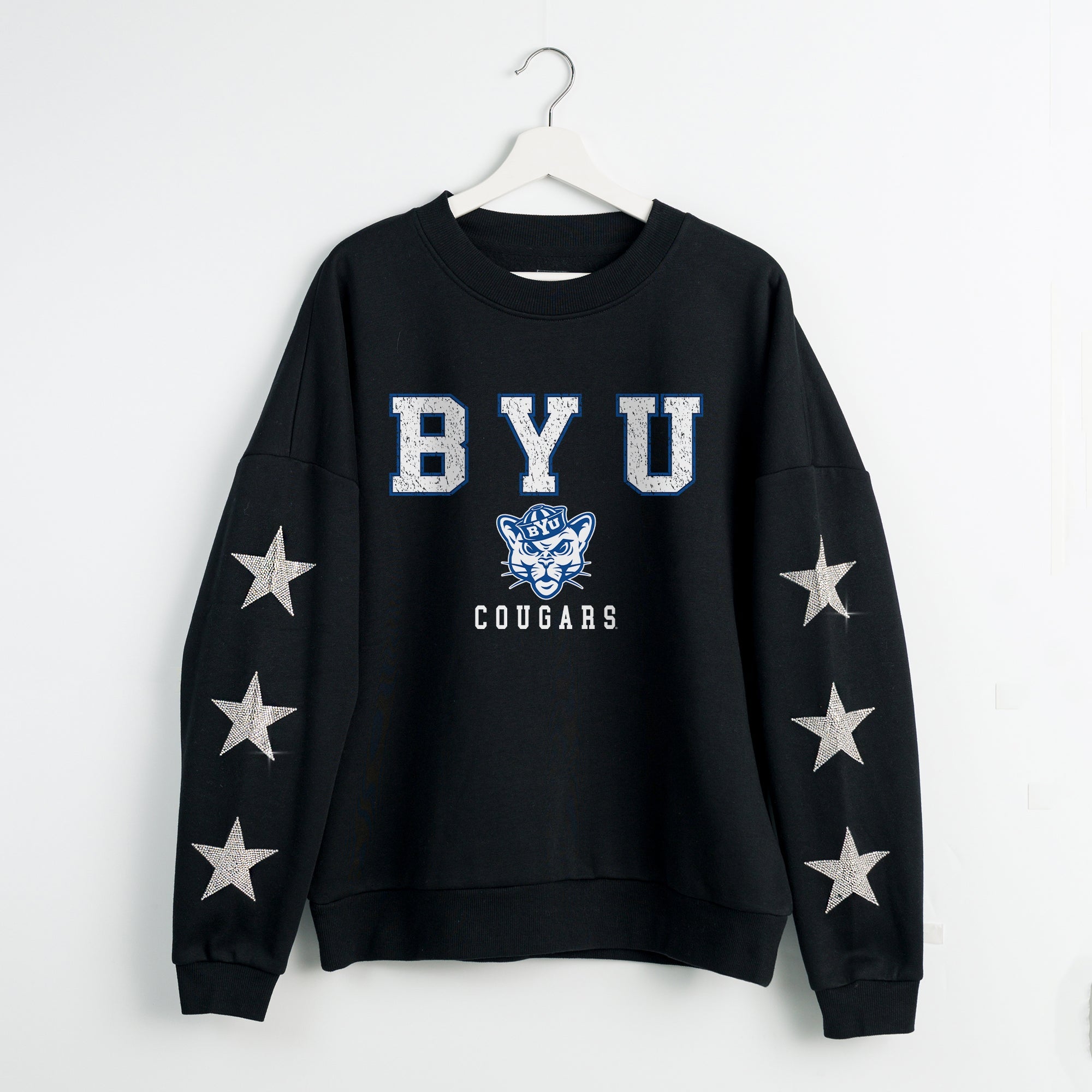 BYU COUGARS VELOCITY STAR EMBELLISHED CREW SWEATSHIRT