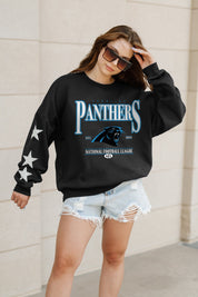 CAROLINA PANTHERS GAMEDAY GLIMMER EMBELLISHED STAR SLEEVE CREWNECK PULLOVER