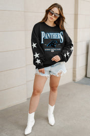 CAROLINA PANTHERS GAMEDAY GLIMMER EMBELLISHED STAR SLEEVE CREWNECK PULLOVER
