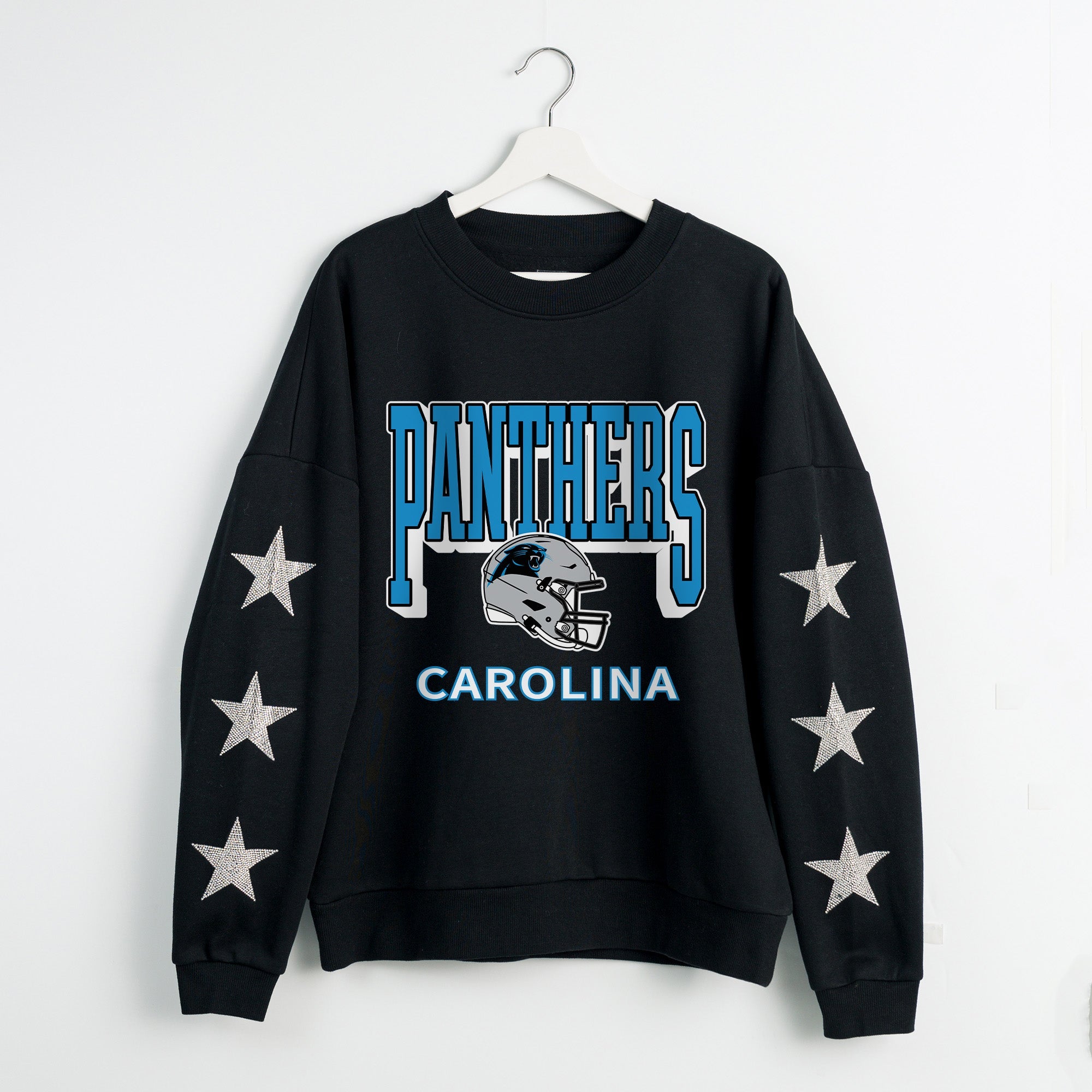 CAROLINA PANTHERS PURE VICTORY STAR EMBELLISHED CREW SWEATSHIRT