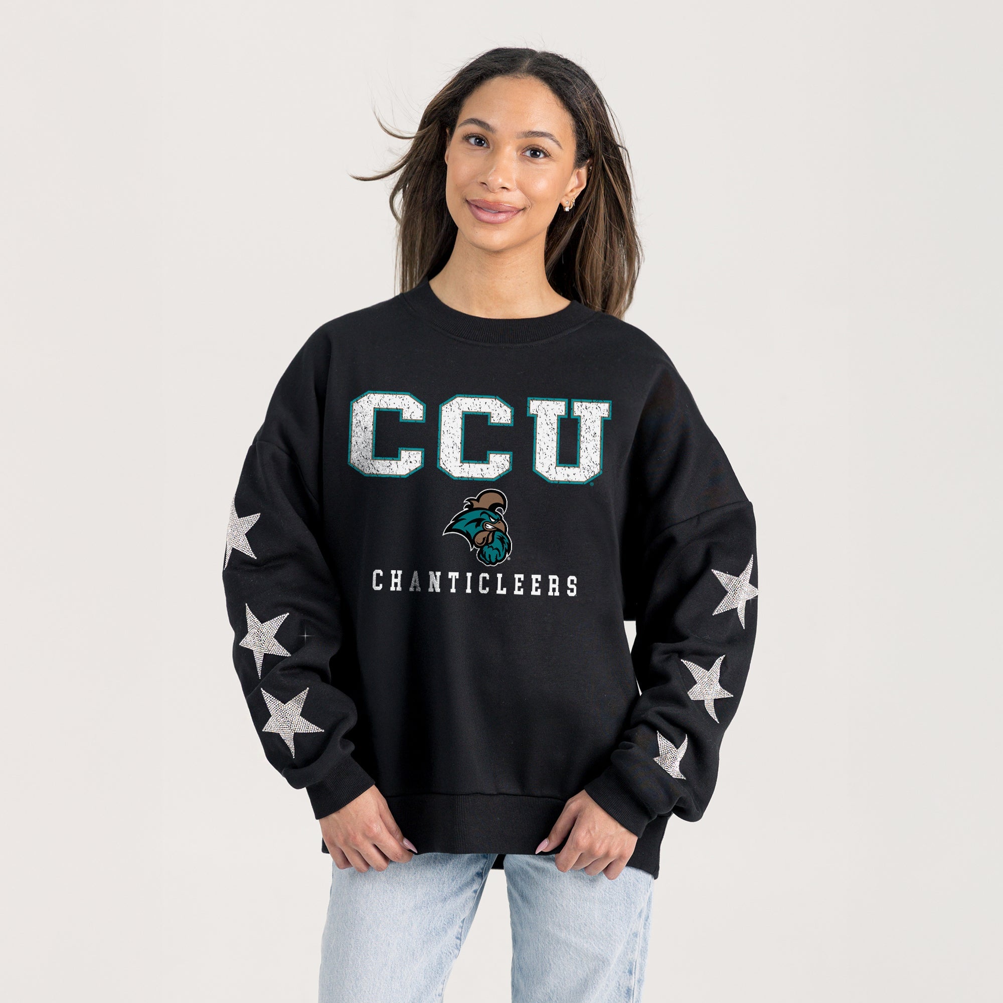 COASTAL CAROLINA CHANTICLEERS VELOCITY STAR EMBELLISHED CREW SWEATSHIRT