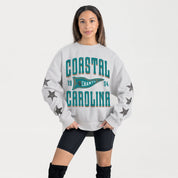 COASTAL CAROLINA CHANTICLEERS PENNANT PRIDE EMBELLISHED STAR SLEEVE CREWNECK PULLOVER