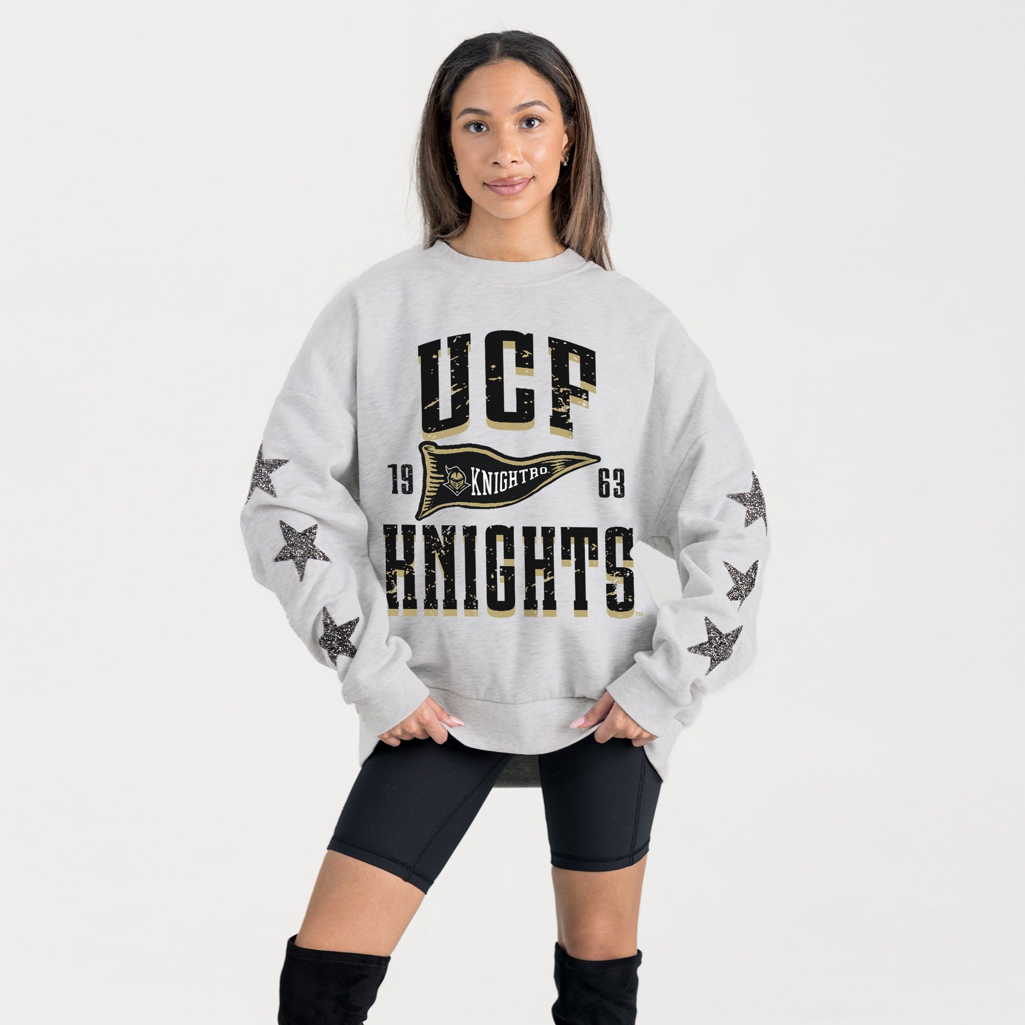 CENTRAL FLORIDA KNIGHTS PENNANT PRIDE EMBELLISHED STAR SLEEVE CREWNECK PULLOVER