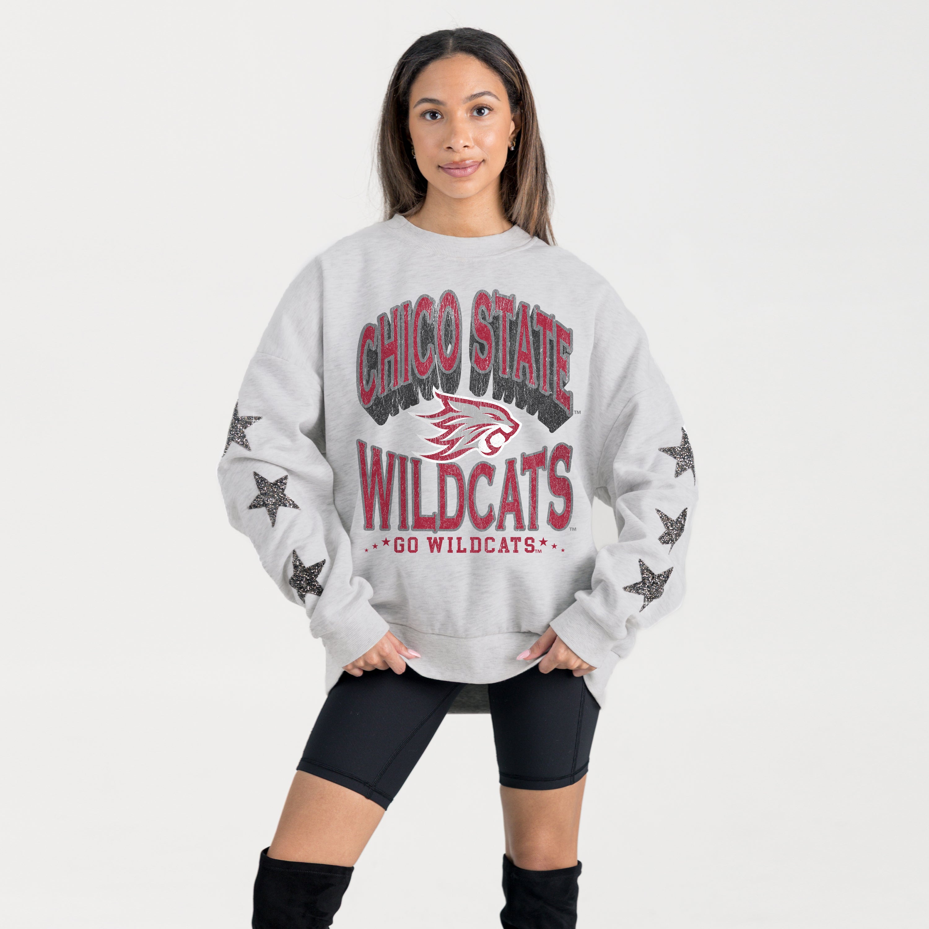 CHICO STATE WILDCATS RESILIENCE STAR EMBELLISHED CREW SWEATSHIRT