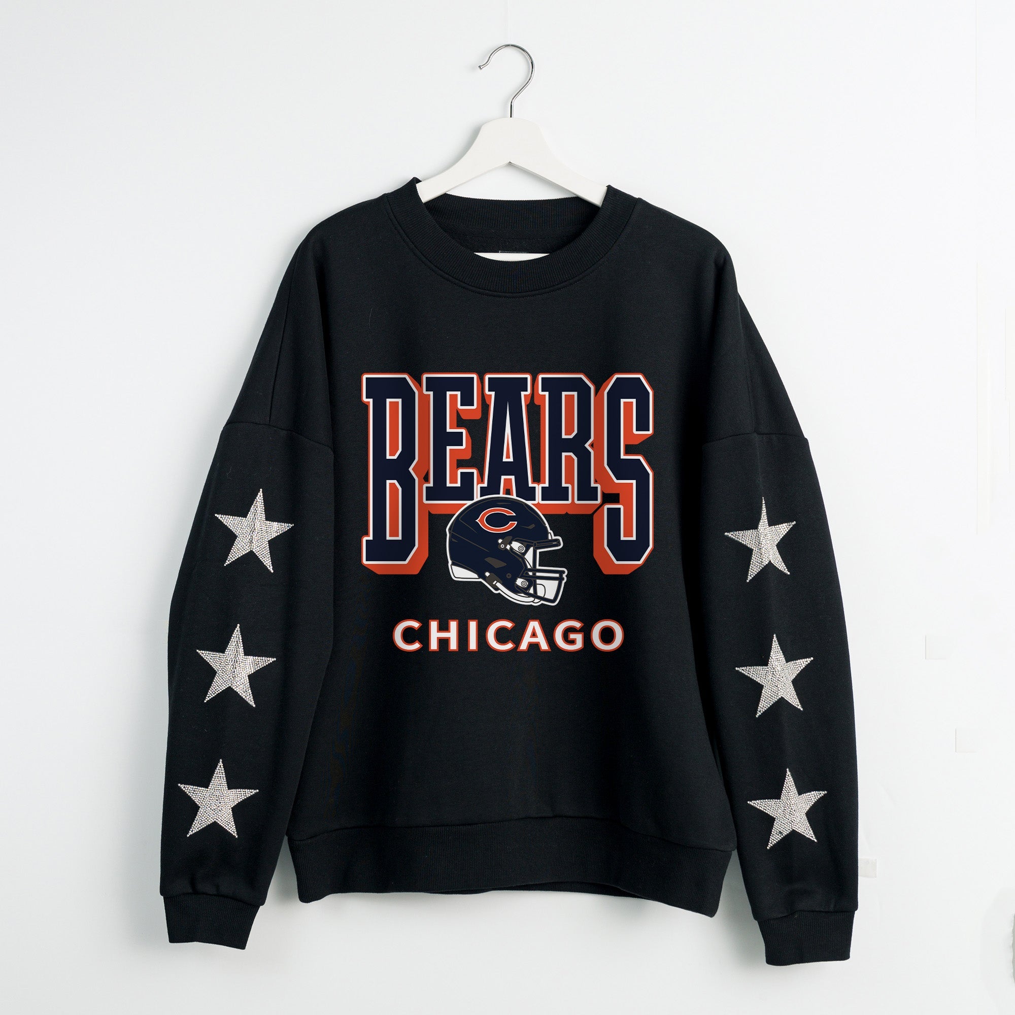 CHICAGO BEARS PURE VICTORY STAR EMBELLISHED CREW SWEATSHIRT