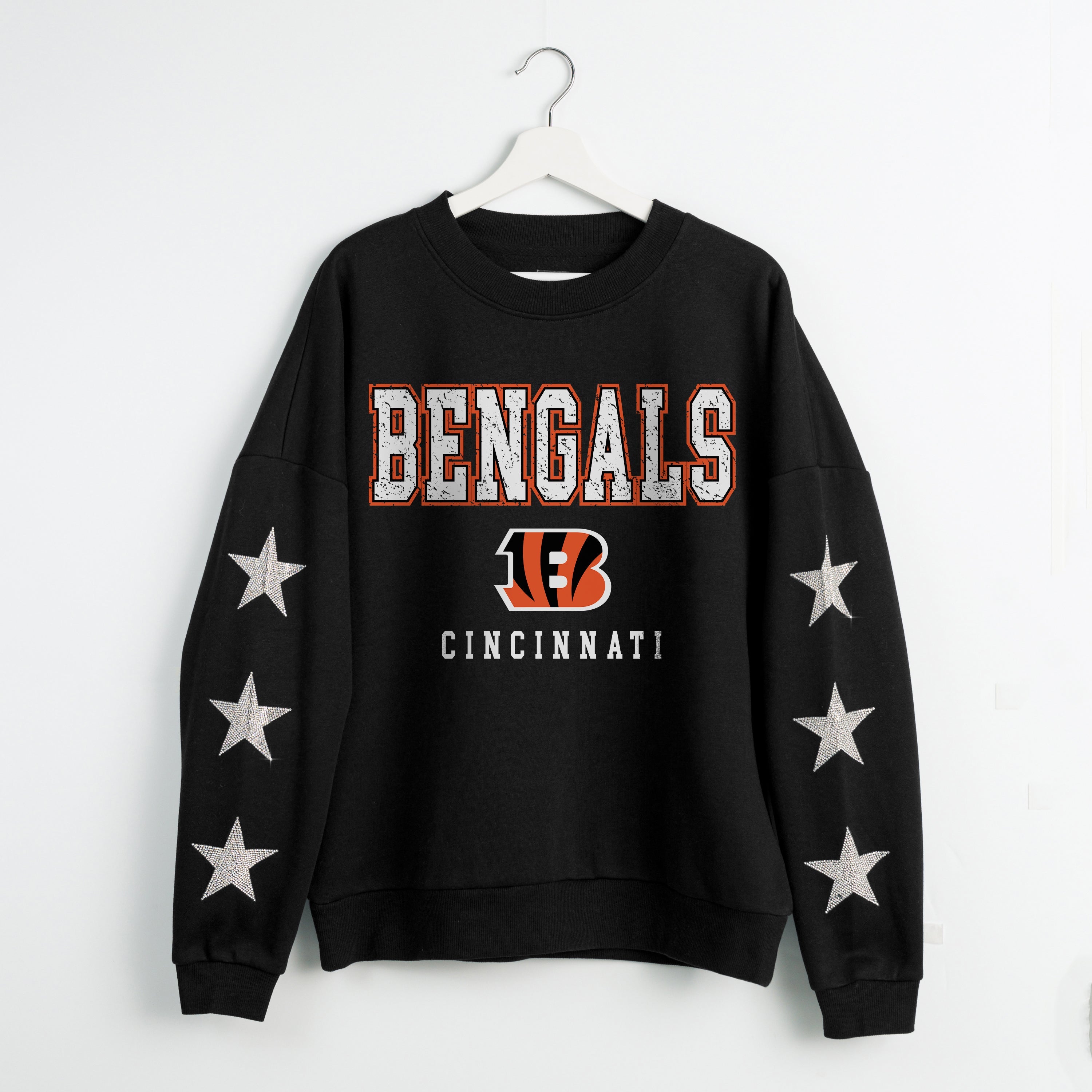 CINCINNATI BENGALS VELOCITY STAR EMBELLISHED CREW SWEATSHIRT