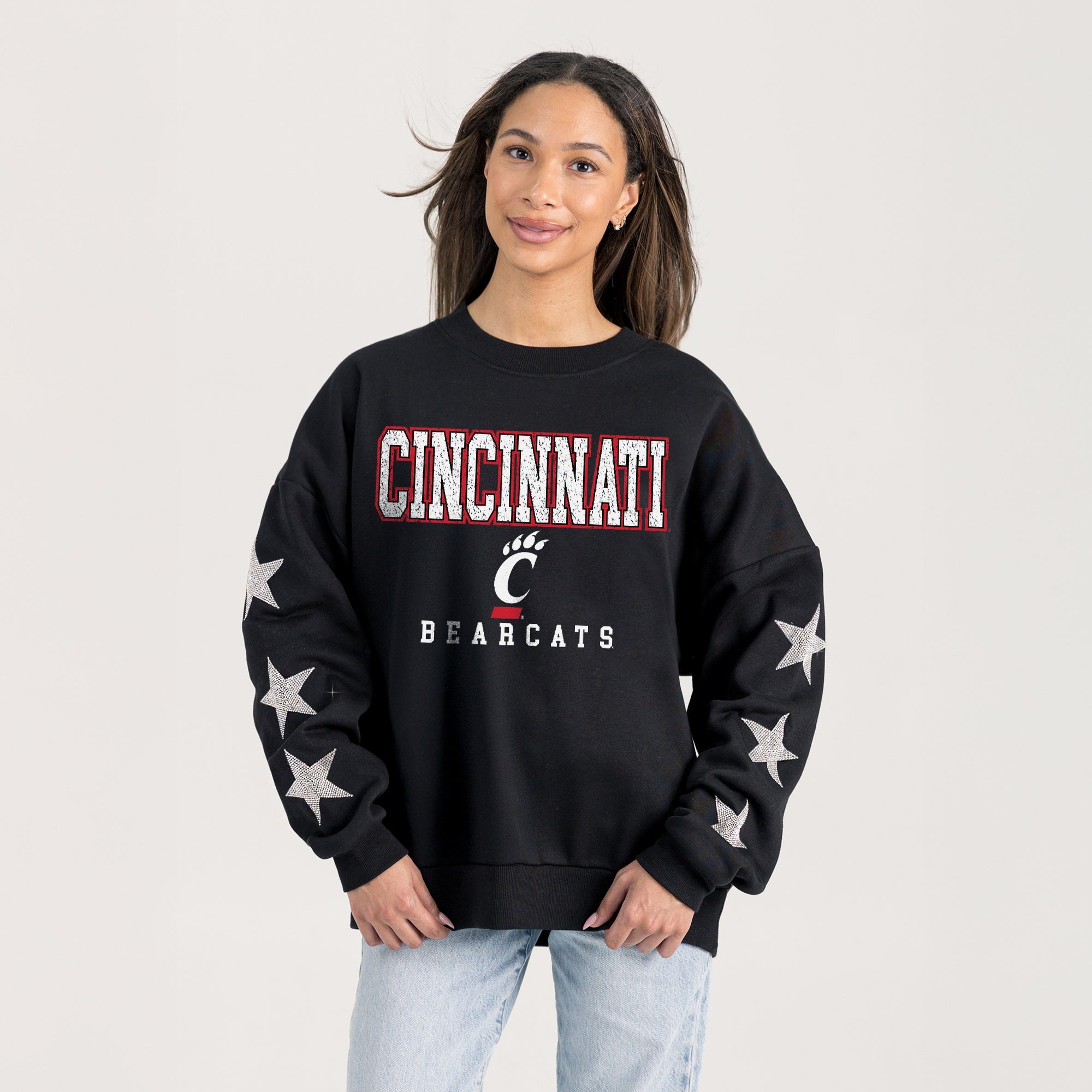CINCINNATI BEARCATS VELOCITY STAR EMBELLISHED CREW SWEATSHIRT