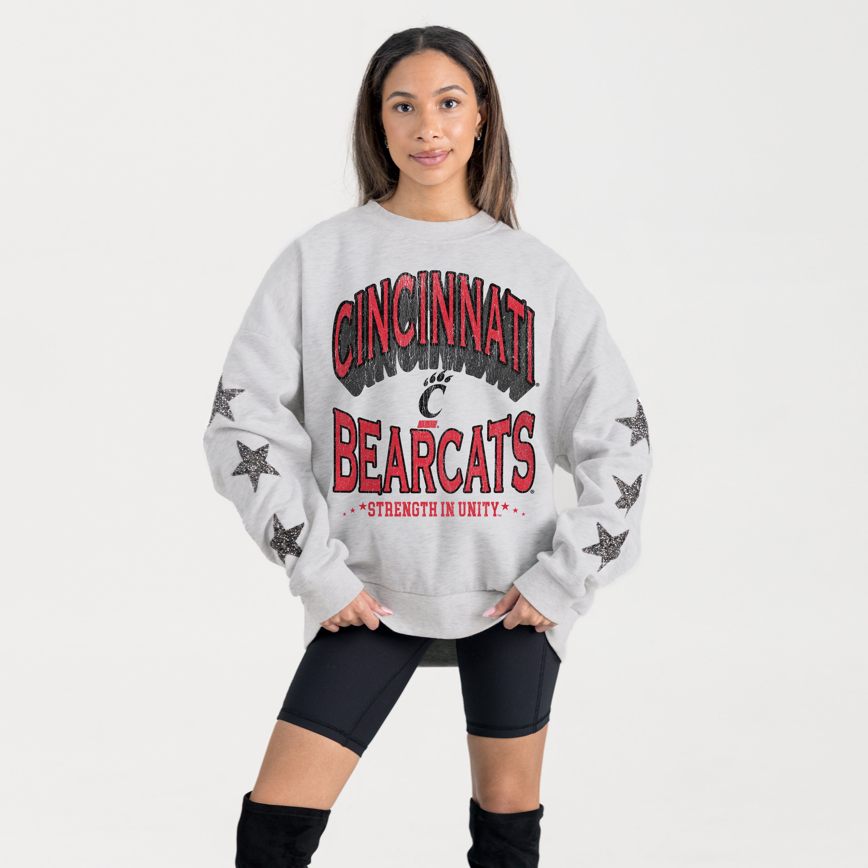 CINCINNATI BEARCATS RESILIENCE STAR EMBELLISHED CREW SWEATSHIRT