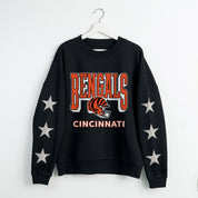 CINCINNATI BENGALS PURE VICTORY STAR EMBELLISHED CREW SWEATSHIRT