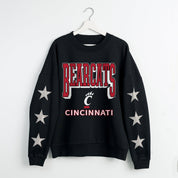 CINCINNATI BEARCATS PURE VICTORY EMBELLISHED STAR SLEEVE CREWNECK PULLOVER