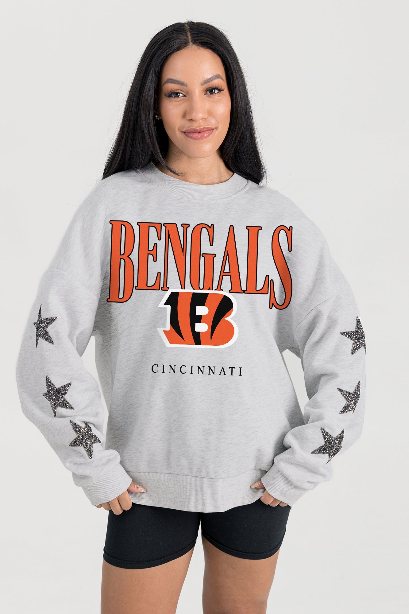 CINCINNATI BENGALS BOLD PLAY STAR EMBELLISHED CREW SWEATSHIRT BY RANDI MAHOMES