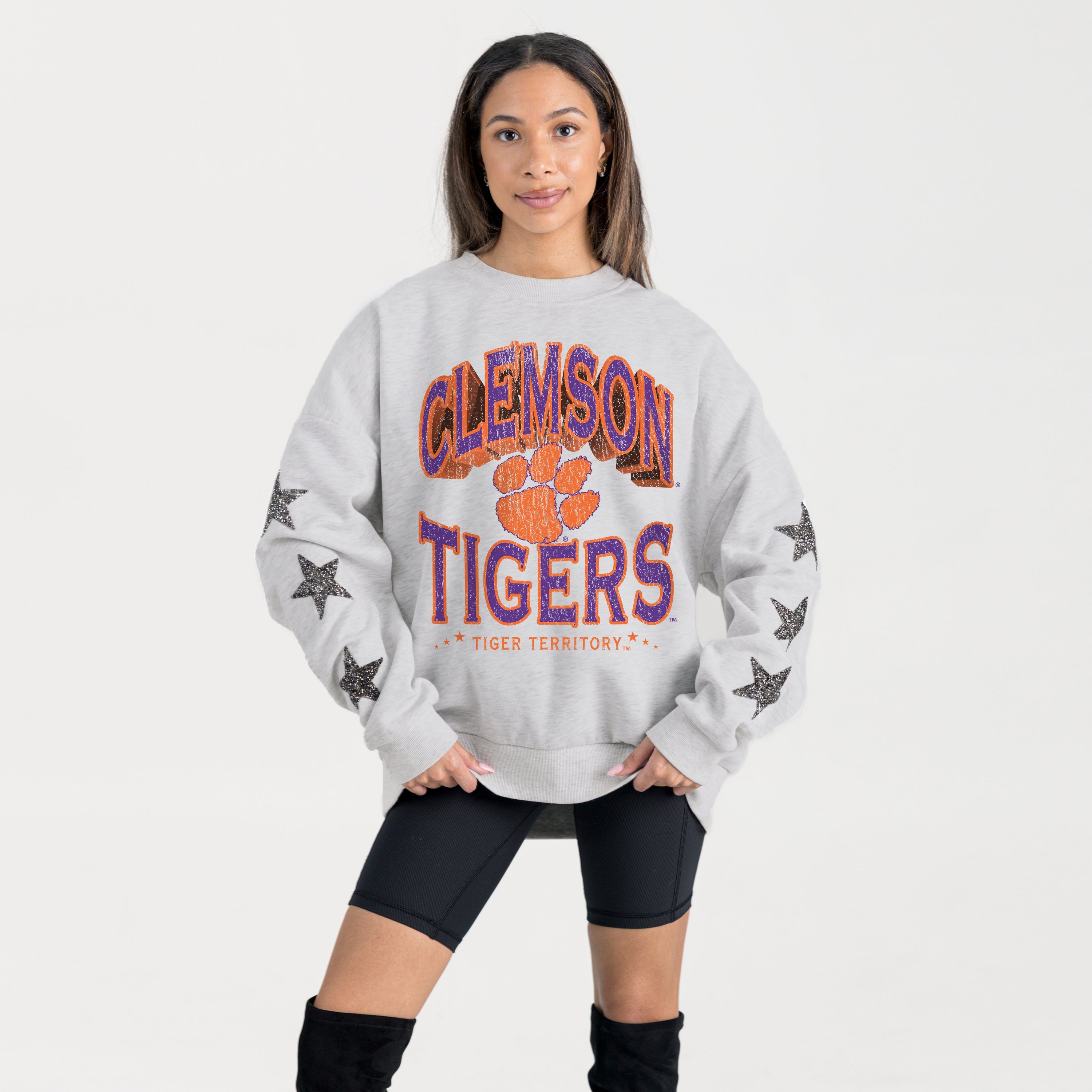 CLEMSON TIGERS RESILIENCE STAR EMBELLISHED CREW SWEATSHIRT