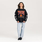 CLEMSON TIGERS PURE VICTORY EMBELLISHED STAR SLEEVE CREWNECK PULLOVER