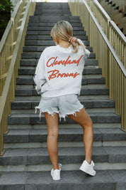 CLEVELAND BROWNS RADIANT ENERGY EMBELLISHED STAR SLEEVE CREWNECK PULLOVER