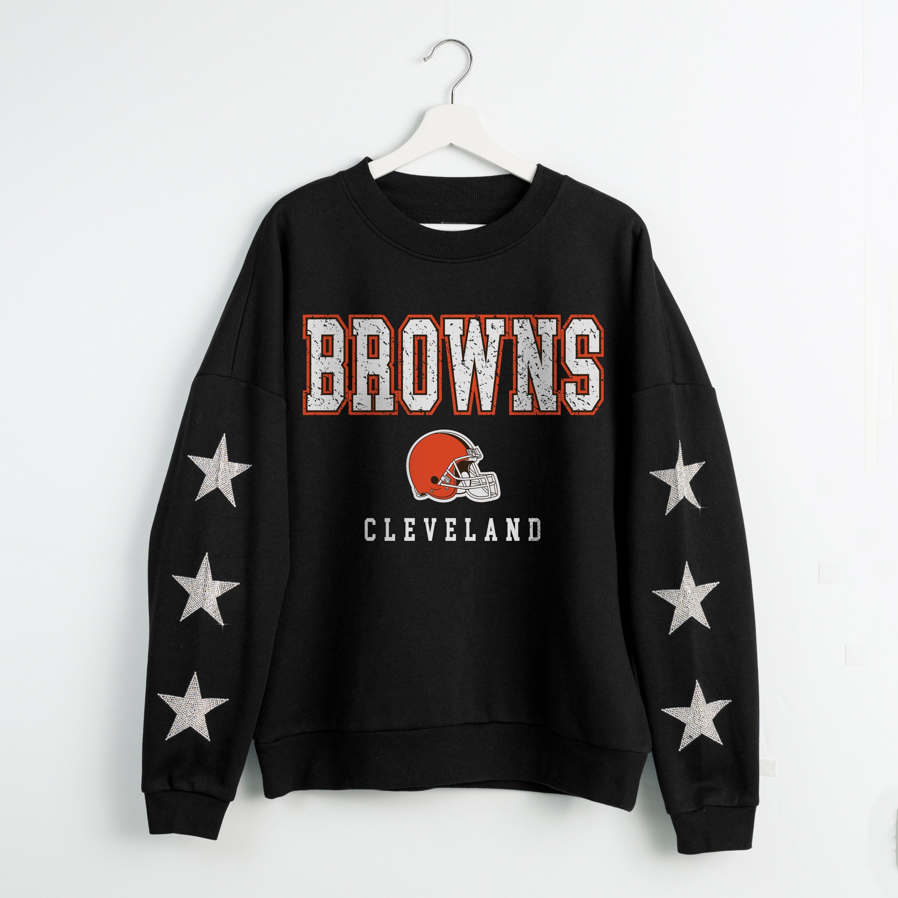 CLEVELAND BROWNS VELOCITY STAR EMBELLISHED CREW SWEATSHIRT