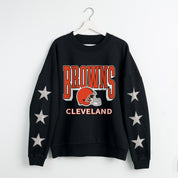 CLEVELAND BROWNS PURE VICTORY STAR EMBELLISHED CREW SWEATSHIRT