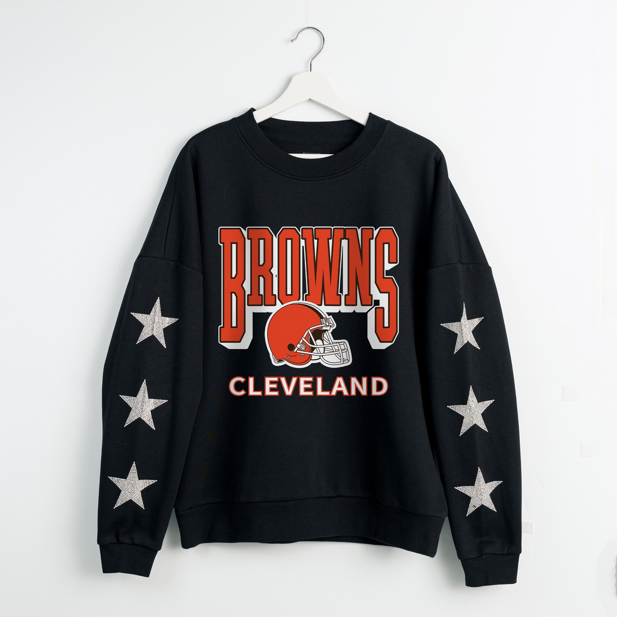 CLEVELAND BROWNS PURE VICTORY STAR EMBELLISHED CREW SWEATSHIRT