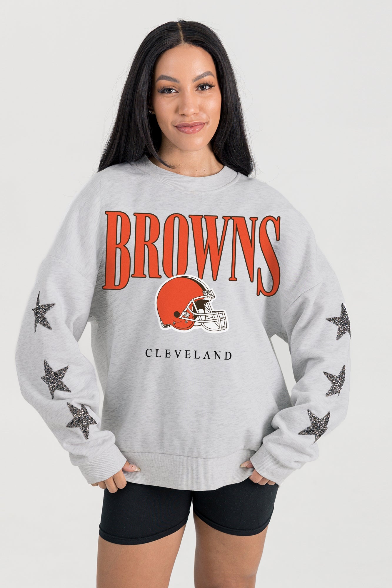 CLEVELAND BROWNS BOLD PLAY STAR EMBELLISHED CREW SWEATSHIRT BY RANDI MAHOMES