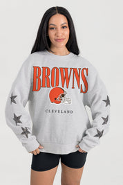 CLEVELAND BROWNS BOLD PLAY STAR EMBELLISHED CREW SWEATSHIRT BY RANDI MAHOMES