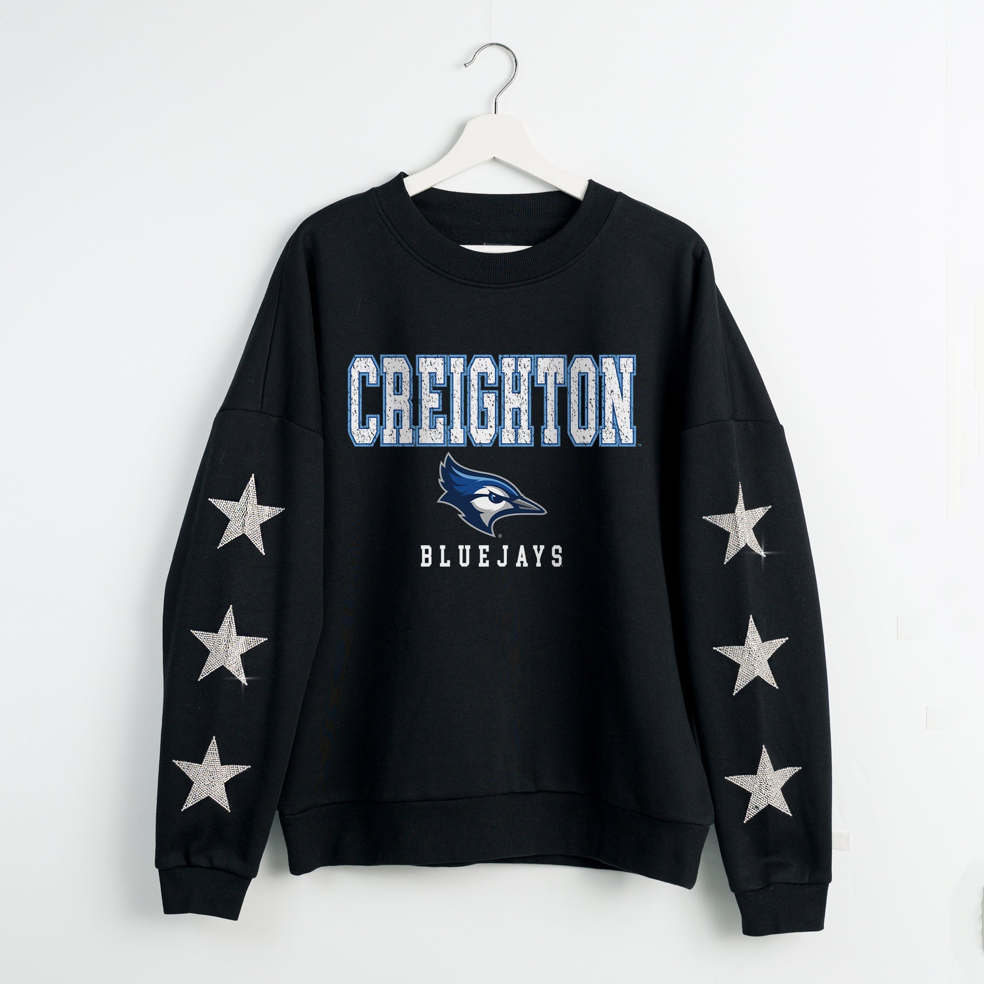 CREIGHTON BLUEJAYS VELOCITY STAR EMBELLISHED CREW SWEATSHIRT