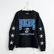 CREIGHTON BLUEJAYS PURE VICTORY EMBELLISHED STAR SLEEVE CREWNECK PULLOVER