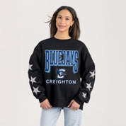 CREIGHTON BLUEJAYS PURE VICTORY EMBELLISHED STAR SLEEVE CREWNECK PULLOVER