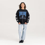 CREIGHTON BLUEJAYS PURE VICTORY EMBELLISHED STAR SLEEVE CREWNECK PULLOVER