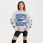 CREIGHTON BLUEJAYS PENNANT PRIDE EMBELLISHED STAR SLEEVE CREWNECK PULLOVER