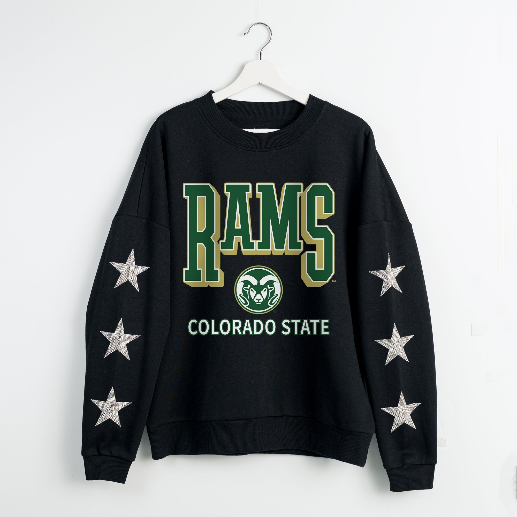 COLORADO STATE RAMS PURE VICTORY EMBELLISHED STAR SLEEVE CREWNECK PULLOVER