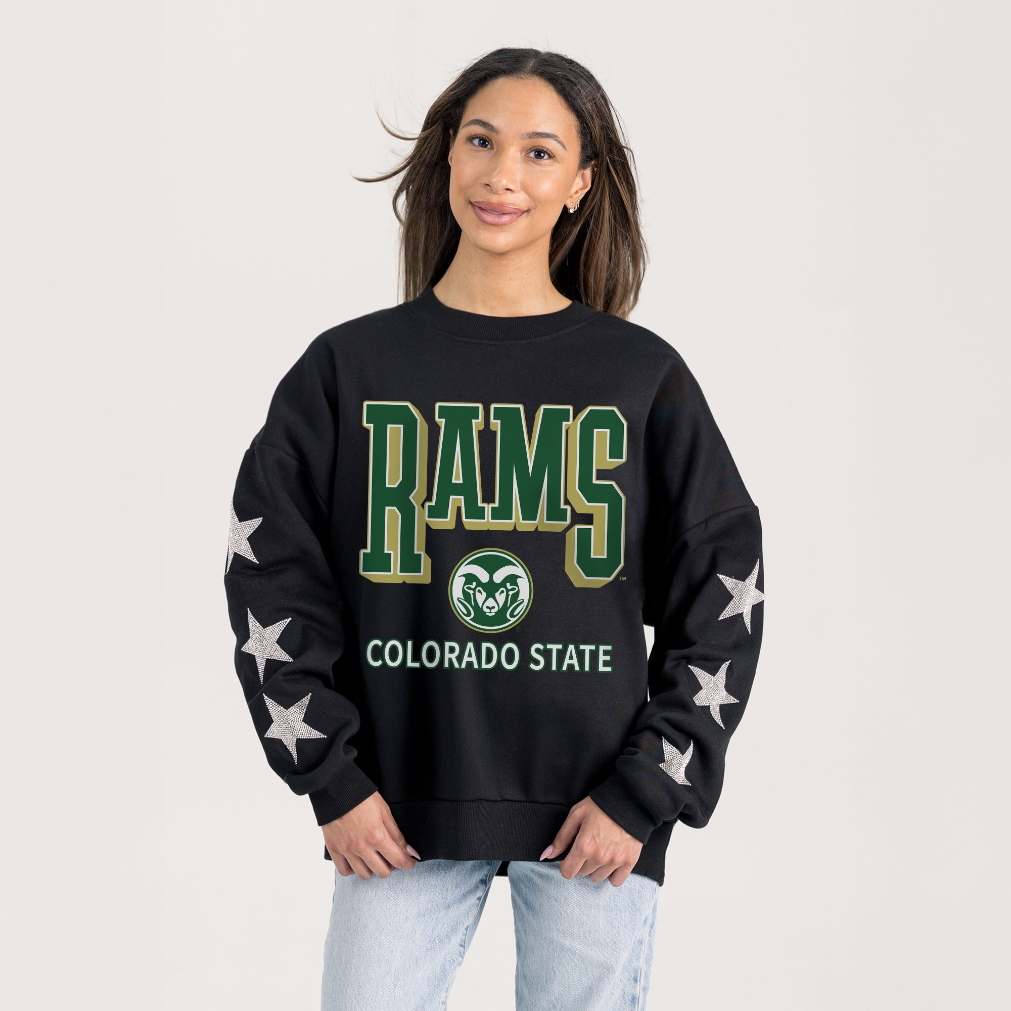 COLORADO STATE RAMS PURE VICTORY EMBELLISHED STAR SLEEVE CREWNECK PULLOVER
