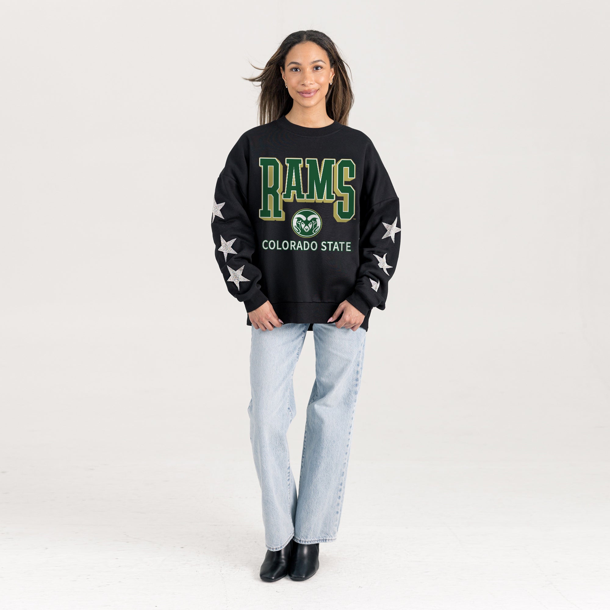 COLORADO STATE RAMS PURE VICTORY EMBELLISHED STAR SLEEVE CREWNECK PULLOVER