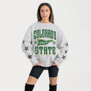 COLORADO STATE RAMS PENNANT PRIDE EMBELLISHED STAR SLEEVE CREWNECK PULLOVER