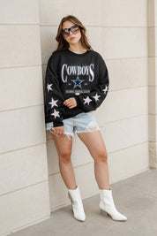 DALLAS COWBOYS GAMEDAY GLIMMER EMBELLISHED STAR SLEEVE CREWNECK PULLOVER