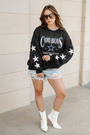 DALLAS COWBOYS GAMEDAY GLIMMER EMBELLISHED STAR SLEEVE CREWNECK PULLOVER
