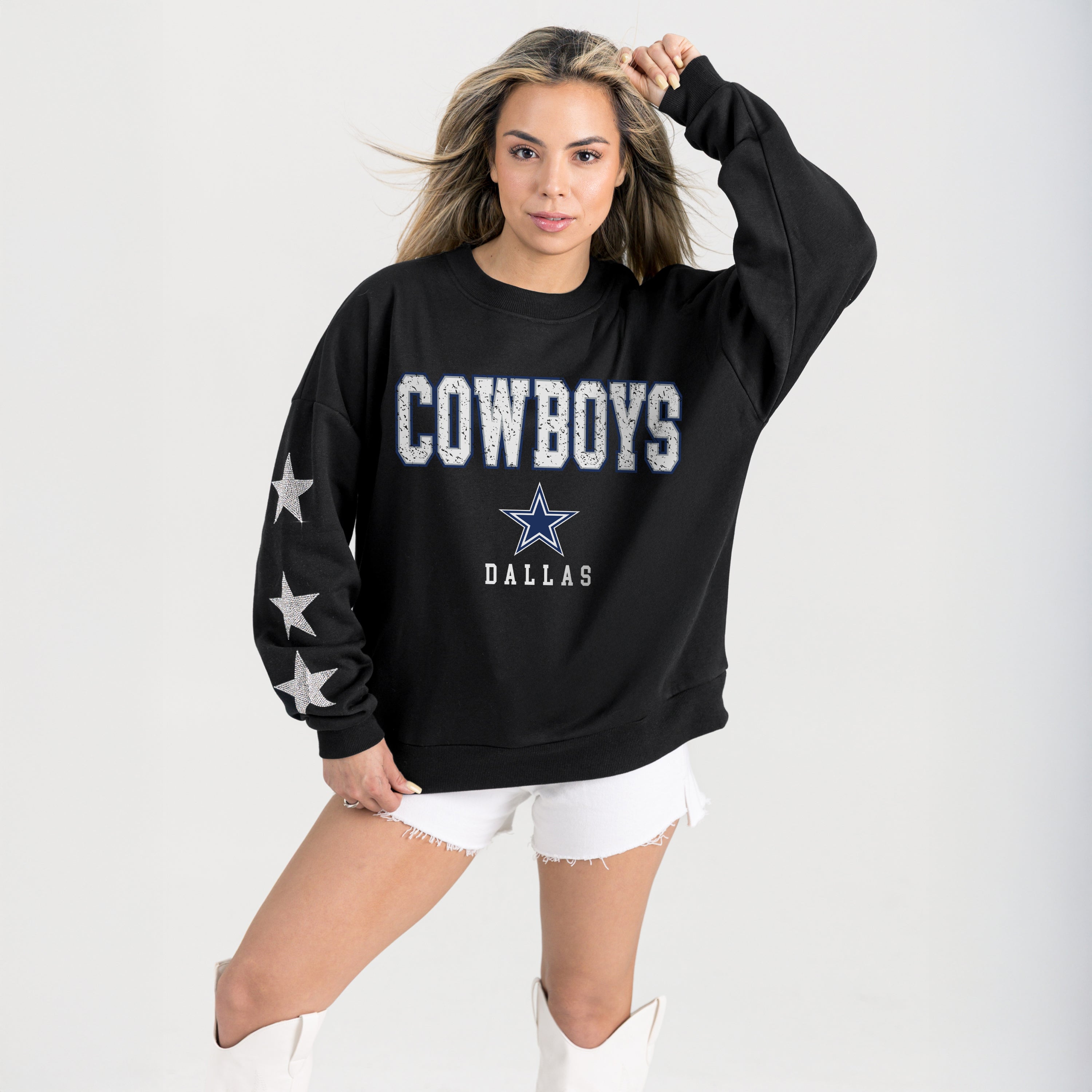 DALLAS COWBOYS VELOCITY STAR EMBELLISHED CREW SWEATSHIRT