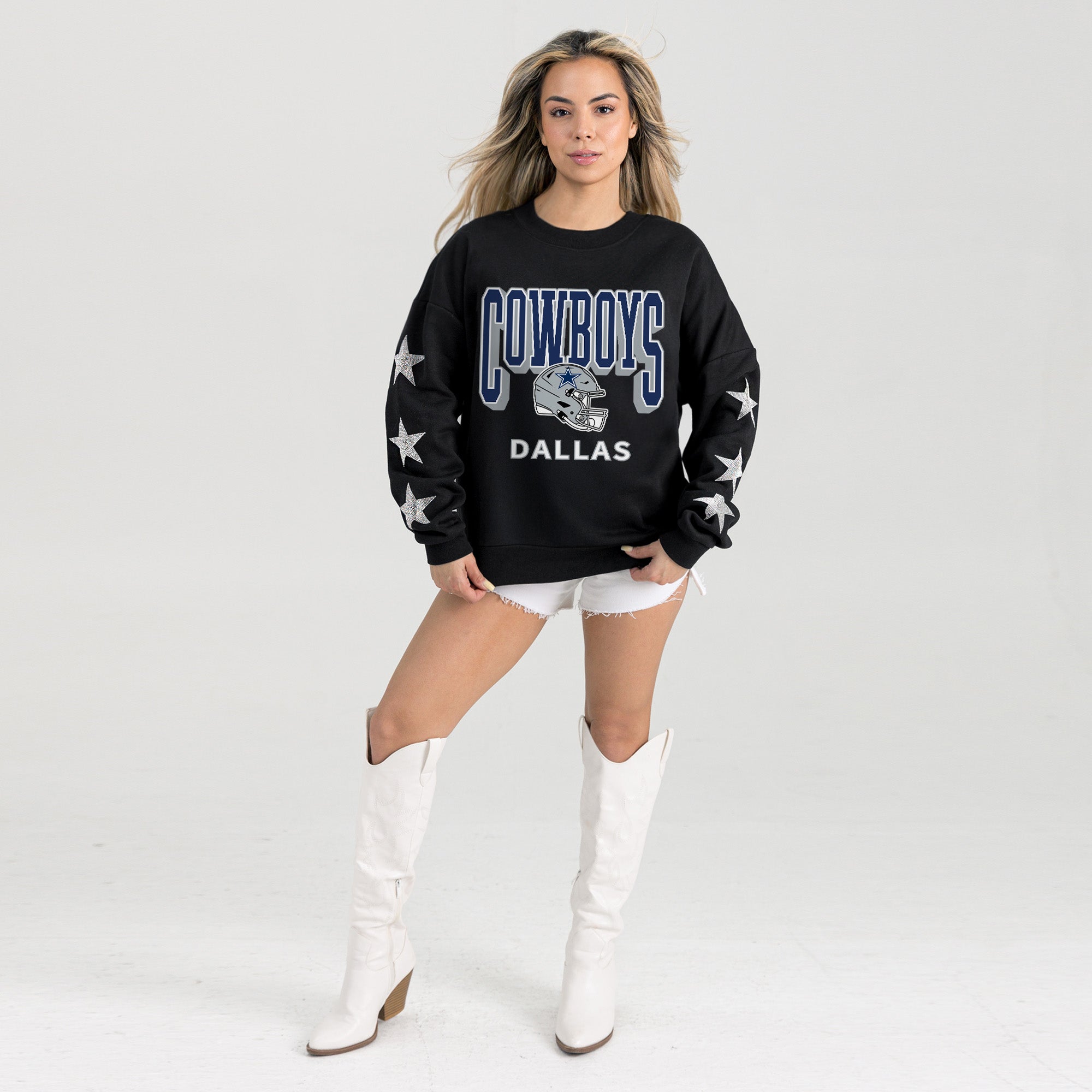 DALLAS COWBOYS PURE VICTORY STAR EMBELLISHED CREW SWEATSHIRT