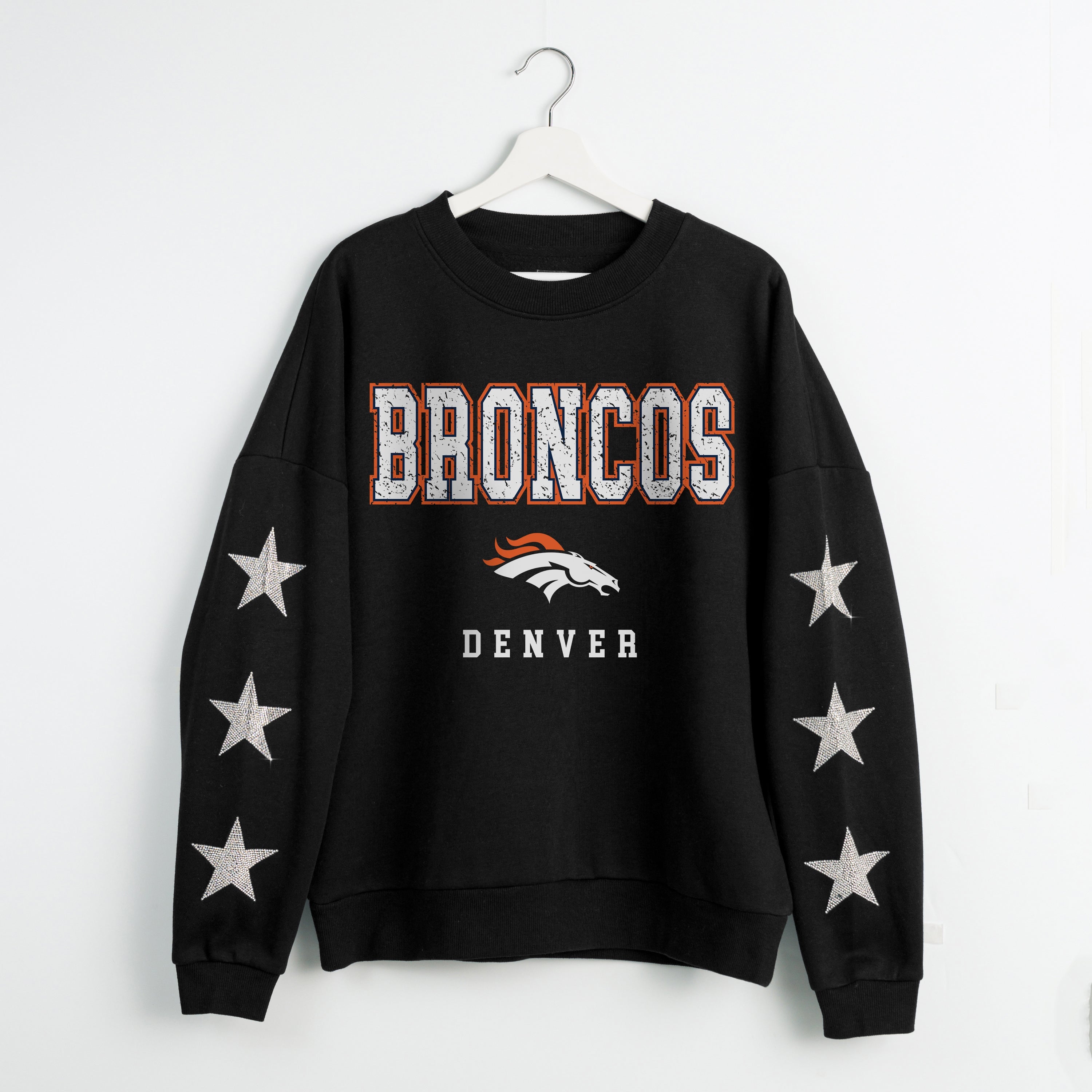 DENVER BRONCOS VELOCITY STAR EMBELLISHED CREW SWEATSHIRT