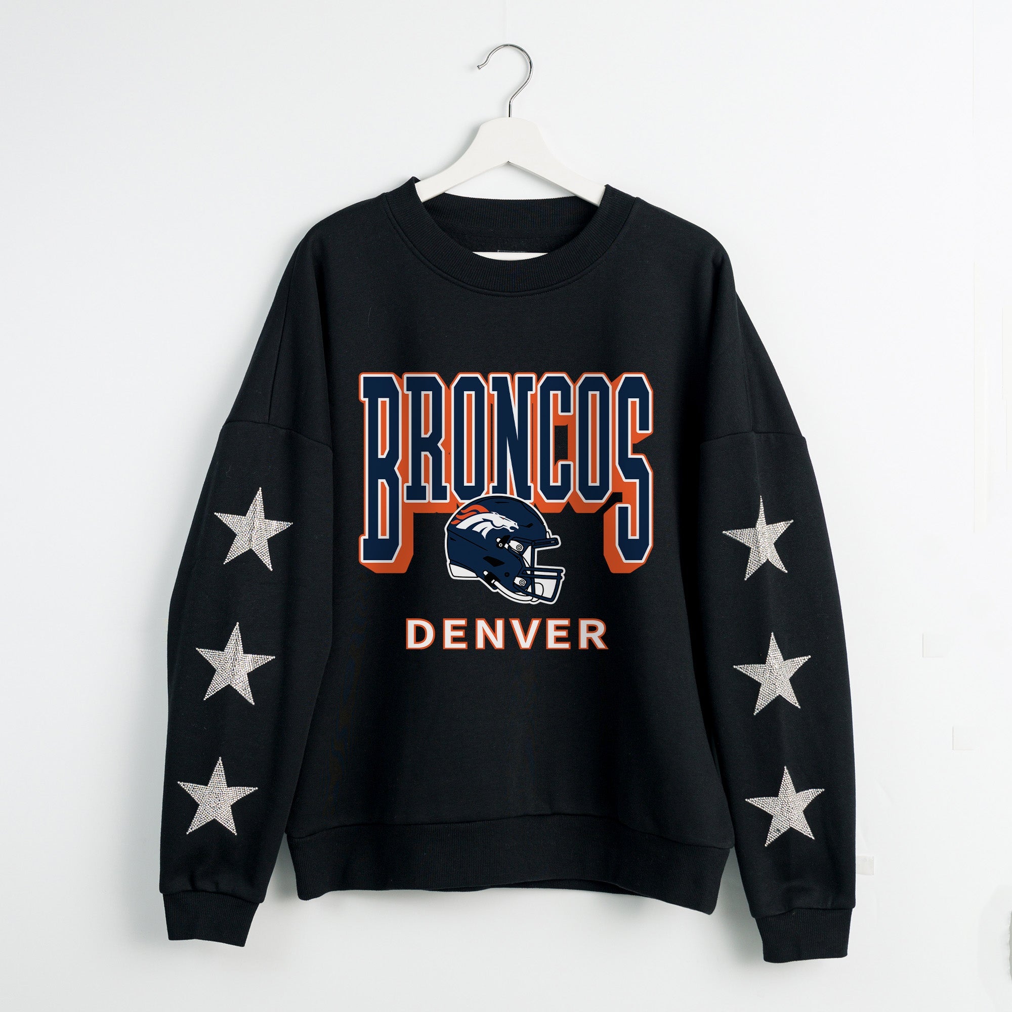 DENVER BRONCOS PURE VICTORY STAR EMBELLISHED CREW SWEATSHIRT