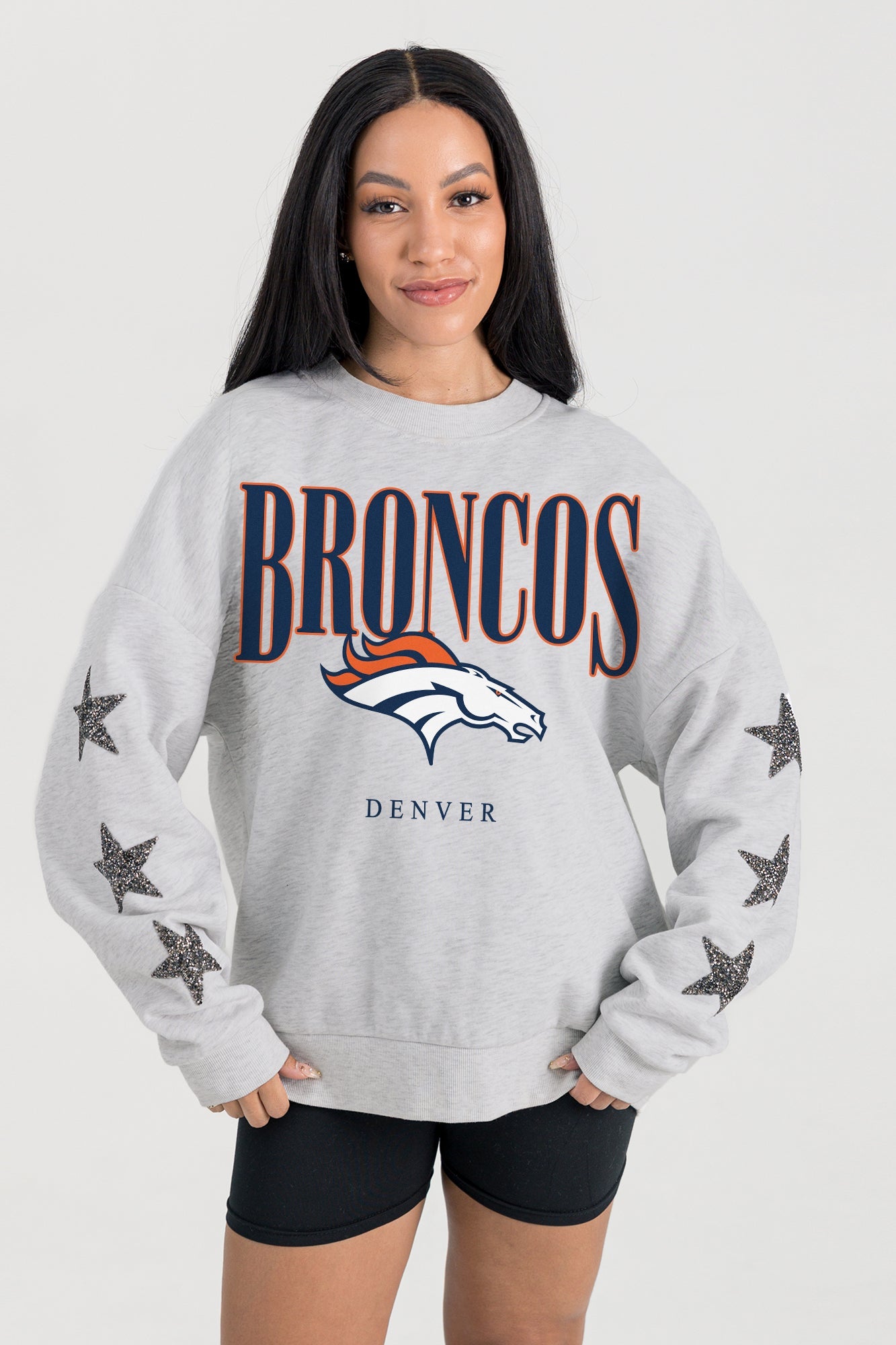 DENVER BRONCOS BOLD PLAY STAR EMBELLISHED CREW SWEATSHIRT BY RANDI MAHOMES