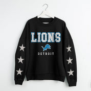 DETROIT LIONS VELOCITY STAR EMBELLISHED CREW SWEATSHIRT