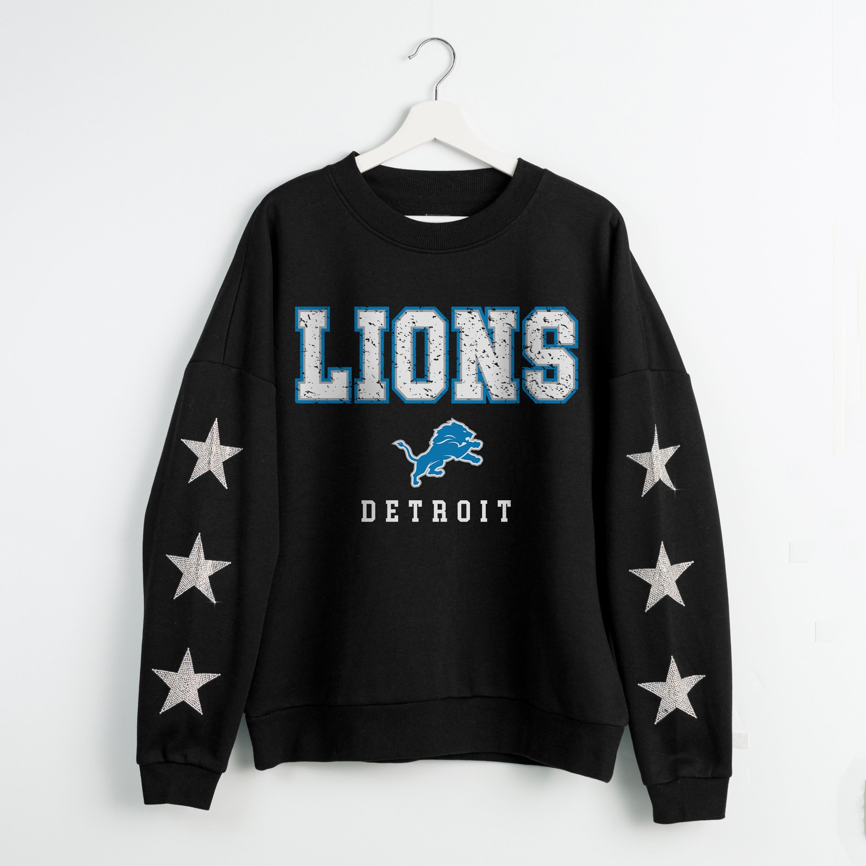 DETROIT LIONS VELOCITY STAR EMBELLISHED CREW SWEATSHIRT