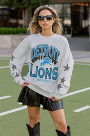 DETROIT LIONS RESILIENCE STAR EMBELLISHED CREW SWEATSHIRT