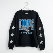 DETROIT LIONS PURE VICTORY STAR EMBELLISHED CREW SWEATSHIRT