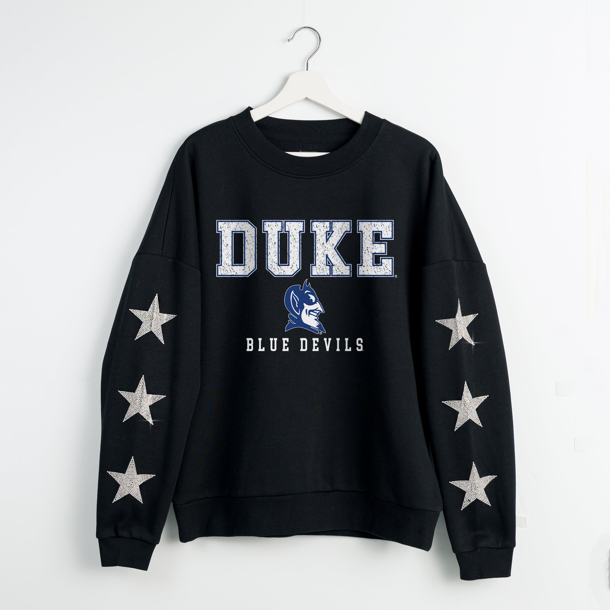 DUKE BLUE DEVILS VELOCITY STAR EMBELLISHED CREW SWEATSHIRT