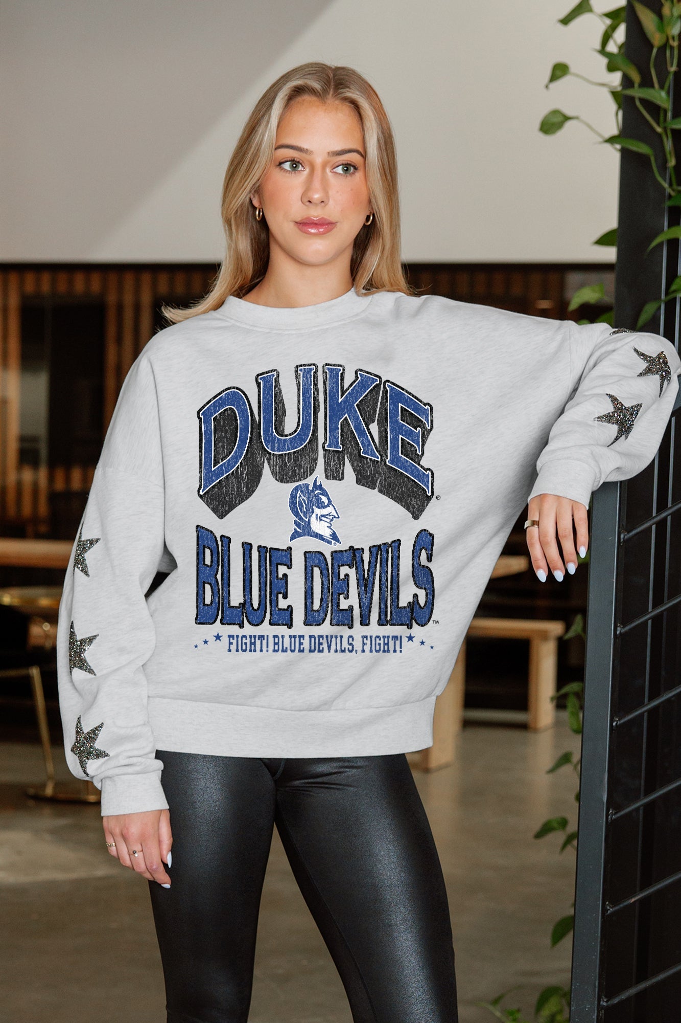 DUKE BLUE DEVILS RESILIENCE STAR EMBELLISHED CREW SWEATSHIRT