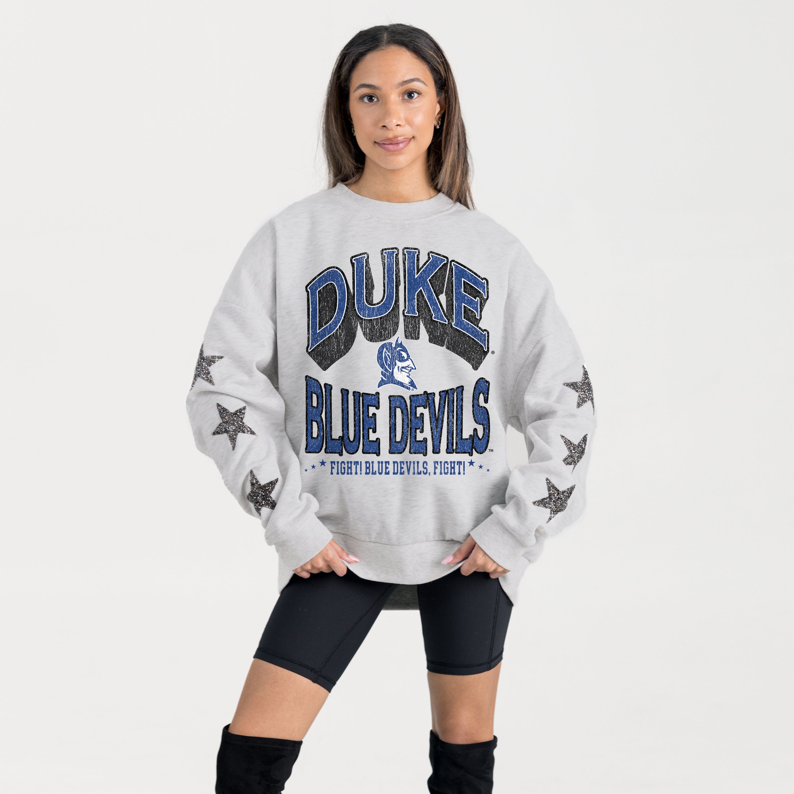 DUKE BLUE DEVILS RESILIENCE STAR EMBELLISHED CREW SWEATSHIRT