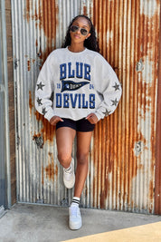 DUKE BLUE DEVILS PENNANT PRIDE EMBELLISHED STAR SLEEVE CREWNECK PULLOVER